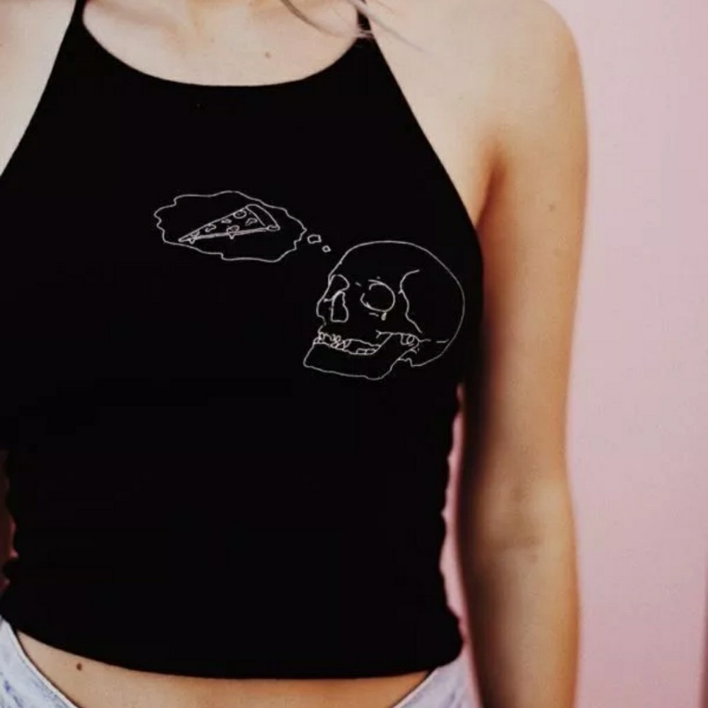 Brandy Melville "skull pizza forever" halter top